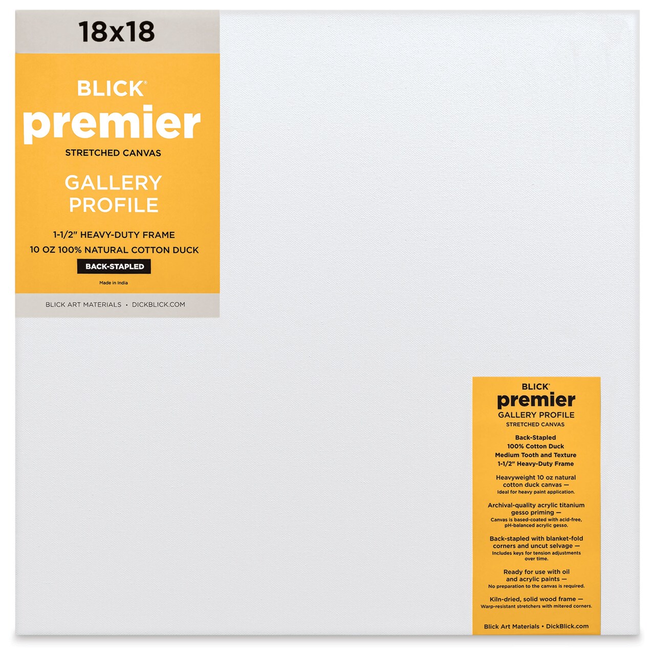 Blick Premier Stretched Cotton Canvas - Gallery Profile, Back-Stapled, 18" x 18"